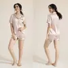 Pijama de Verano para Mujer con Rayas, Color Sólido, Pantalones Casuales Básicos para Dormir, Conjunto de Shorts de Manga Corta para Ropa de Casa de Mujer - Amazon Europeo y Americano