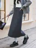 Nova Moda Outono/Inverno Versátil Emagrecedora Saia Feminina Estilo Coreano Simples Versátil Cor Sólida Lantejoulas Lã Saia Longa