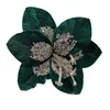 Nuevas decoraciones navideñas, flores artificiales, tela roja de alta gama con purpurina y lentejuelas, adornos de flor de magnolia artificial para comercio transfronterizo