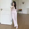Pijama para mujer con almohadillas en el pecho, algodón puro, primavera y otoño, estilo coreano ins, puro y deseable, manga larga, pantalón largo, se puede usar fuera, conjunto para estar en casa