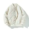 Chaqueta de algodón con borrego interior y cuello alto para hombre, abrigo de algodón acolchado de color liso simple con cuello de béisbol, mismo estilo, holgado y cálido