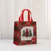 Bolsa de Tela No Tejida Navideña Bolsa de Fiesta Estampada para Regalo Bolsa para Llevar a Casa Bolsa de Compras para Centro Comercial Bolsa a Cuadros Rojos Venta al por Mayor