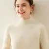 Suéter de Cachemira Otoño/Invierno Nuevo Engrosado Hombro Normal Cuello Medio Alto Jersey de Punto Top Camiseta Base Cálida para Mujer