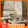 Sala de Estar de Apartamento Estilo Wabi-Sabi Mesa de Café, Mesa Auxiliar Doble Redonda Combinada de Concreto, Taburete de Ocio Interior Minimalista de Lujo Ligero, Hecho a Medida