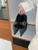 Versión de piel de oveja~Zapatos Mary Jane de punta tallados estilo francés con plataforma interior, zapatos planos de mujer con una sola tira y punta fina, zapatos planos de cuero