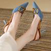 Sandalias de tacón alto de mezclilla con punta puntiaguda de estilo francés para mujer, de verano, 2024