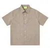 Camisa Casual Retro Americana de Manga Curta para Homens no Verão, Xadrez Texturizado Solto Bordado Respirável Rasgada Camisa 2026