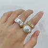 Conjunto de anillo con incrustaciones de perla de aleación chapada en oro de los años 90 de Kenjay ins Wind, Europa y Estados Unidos, nuevo otoño e invierno.
