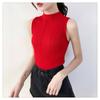 Regata de Tricô de Cor Pura Sem Mangas com Gola Média Fina de Verão Transfronteiriça Roupa Externa para Mulheres para Usar por Baixo Camiseta com Visual Emagrecedor