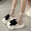 Calcetines de Vidrio Ultradelgados de Verano Ins en Blanco y Negro para Mujer Calcetines de Media Caña Ins Modernos con Orejas de Madera Celebridad de Internet Combinan con Todo Calcetines de Malla