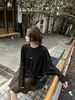 [Kai Pu] Diseño de Otoño de Trece Líneas Dobladillo Asimétrico Hebilla de Cuero Estilo Casual Camiseta Cardigan de Punto para Mujer TB4226