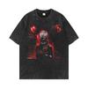 Camiseta de manga corta con estampado de anime Hot Blood, vintage lavada y desgastada, de verano, casual, combinable con todo, marca de moda, americana holgada, impresión digital directa