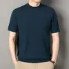 Popular camisa de punto nueva para hombre, suéter de punto fino de manga corta, camiseta básica suave de manga corta para hombre