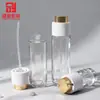 En Stock Entrega Rápida Botella de Vidrio de Alta Transparencia de 30 ml con Tapa Blanca y Anillo Dorado, Botella Atomizadora de Esencia de Crema, Botella Vacía para Set de Cosméticos