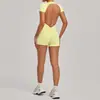 Macacão de Uma Peça Cor de Areia de Outono com Levanta Bumbum e Decote Profundo nas Costas, Macacão Justo para Yoga, Esportes, Fitness e Corrida 12142