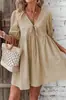 Vestido de Verano para Mujer de Algodón Puro con Cuello en V, Cordones, Mangas Abullonadas, Estilo Corto Europeo Americano para Cubrir la Figura, Amazon TikTok