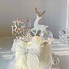 Decoração de bolo de aniversário de veado de cristal brilhante, enfeites, veado branco, senhoras, assando, mesa de sobremesa, boneca de alce de natal
