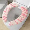 Funda para asiento de inodoro, tipo adhesivo, para uso doméstico, impermeable, adecuada para otoño e invierno, diseño ligero y lujoso, almohadilla de felpa a rayas engrosada para asiento de inodoro