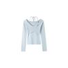 Suéter de Punto Azul con Hombros Descubiertos para Mujer Otoño e Invierno Ajustado Estilo Deseo Puro Diseño con Sentido Suéter Camiseta Base Diseño con Sentido