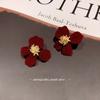 Aretes de Flor de Terciopelo con Aguja de Plata 925, Sentido de Alta Gama, Lujo Ligero, Aretes Elegantes de Alta Gama y Atmosféricos para Otoño e Invierno, Aretes Rojos para Mujer