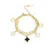 Joyería de Moda de Lujo Ligero Transfronteriza Europea y Americana Versátil Acero de Titanio Doble Capa Trébol de Cuatro Hojas Elegante Joyería de Mano de Alta Calidad para Mujer Sin Color