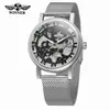 Vencedor Dropshipping Moda Masculina Casual Tendência Pulseira de Malha Vazada Manual Mecânico Relógio Atacado Aço
