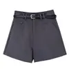 Shorts casuais cinza de cintura alta com corte justo para mulheres 2026 Outono Novo Estilo Coreano Versátil Calças Wide-leg Bootcut