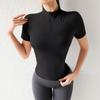 Top de Yoga de Media Cremallera de Manga Corta para Mujer Verano Ajustado de Secado Rápido Transpirable que Cubre el Vientre Camiseta Deportiva para Correr sin Almohadilla en el Pecho