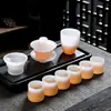 Tetera de Porcelana Jade Vidrio Juego de Té Kung Fu Accesorios Tazón de Cubierta Juego de Té de Gama Alta Juego Completo Regalo para Hogar Oficina Venta al por Mayor