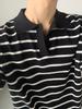 Camiseta Polo de Verano Han Feng para Hombre, Camiseta Tejida a Rayas, Top, Sensación de Alta Gama, Suelta, Nicho, Manga Corta