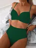 Nuevo Traje de Baño de Dos Piezas 2027 Conjunto de Bikini Europeo y Americano para Mujer, de Cintura Alta, Color Sólido, Estampado, Traje de Baño Transfronterizo para Mujer