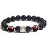Pulseira Masculina Ajustável de Pedra Vulcânica Lava Cross-border, Tecida, Contas de Obsidiana Fosca
