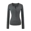 Camiseta de Manga Larga de un Solo Botón con Cuello Henry 2025 Otoño Nueva Moda Versátil Ajustada Prenda Básica Color Liso Top Interior