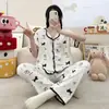 Algodón de Nube Verano Nuevo Cárdigan Solapa Manga Corta Pantalones Chica de Dibujos Animados Dulce Hogar Atuendo traje Pijama