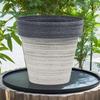 Vaso de Flores Imitação Cerâmica Redondo Grande Estilo Escandinavo com Listras Bicolores para Plantas Verdes, Vaso de Plantio Moderno