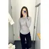Estilo Nuevo Otoño 2026 Color Sólido Corte Delgado Cuello Redondo Manga Larga Camiseta Base de Lana para Mujer Top Capa Interior Casual