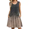 Amazon Europa y Estados Unidos comercio exterior transfronterizo primavera y verano 2025 nuevo vestido de chaleco estampado suelto con bolsillos para mujer en stock