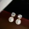 Pendientes de Perla Barroca de Agua Dulce de Lujo Accesible de Moda Franceses para Mujer Chapados en Plata 925 por Todas Partes Pendientes de Zirconia Dorados Gruesos Venta al por Mayor