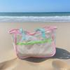 Bolsa de Playa Coreana de Color Contrastante para Salir, Bolso de Hombro de Gran Capacidad, Versátil para Traje de Baño, Toalla de Baño, Bolsa de Almacenamiento para Artículos de Tocador