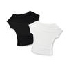 A973-25 Estilo Coreano Ajustado Cuello de una Línea Limpio Mangas Raglán Cortas Camiseta Jersey de Cintura para Fondo