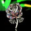 Broche de Rosa de Aleación de Alta Gama Resistente con Pedrería para Mujer, Colorido y de Moda, Pin para Ropa Incrustado con Diamantes, Joyería