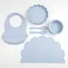 Novos Babadores de Silicone de Grau Alimentício para Bebê, Conjunto com Tema de Leão, Conjunto de Utensílios de Mesa de Silicone para Crianças com 6 Peças: Tigela, Colher e Garfo
