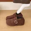 Mocassins versáteis de um passo, fáceis de calçar, para o outono, com sola grossa, sapatos de fivela única para mulheres, tamanho pequeno, sapatos mule com aumento de altura oculto Maillard