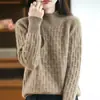 2025 Nuevo Otoño e Invierno Lana Pura de Cuello Alto Medio Tejido de Punto Manga Larga Jacquard de Lazo Suelto Suéter Camisa Base
