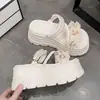 Sandalias Florales Dulces de Estilo Nuevo para Verano con Falda, Uso de Dos Maneras, Estilo Hada Sandalias de Playa Perla de Suela Gruesa para Mujeres