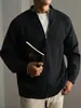 Suéter Cardigan Masculino de Lã Modal Tricotado com Emendas Jaqueta Outono e Inverno Novo Quente Gola Alta Zíper Top para Homens