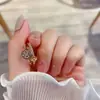 Anel Versátil Elegante de Alto Padrão, Estilo Coreano, Simples, com Zircônia Cúbica Incrustada, Trevo de Quatro Folhas com Strass Duplo