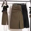 Falda Negra de Tiro Alto para Mujer con Acabado de Lujo, Falda Midi con Abertura Fluida, Nuevo Estilo Verano 2026, Falda Plisada Adelgazante