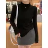 Suéter de manga larga con volantes y cuello semi-alto, nuevo estilo de otoño, se puede usar como capa interior o solo, top de punto de moda