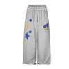 Pantalones Deportivos Casuales Estilo Retro Americano Oso Mágico, Pantalones de Chándal Rectos Sueltos con Parches y Dobladillo Deshilachado, Pantalones de Pierna Ancha